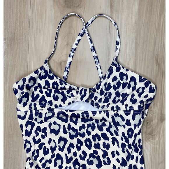 Splendid Girls sz 12 One Piece Swimsuit Navy Blue Leopard Beige Cream 52537 - Picture 6 of 14